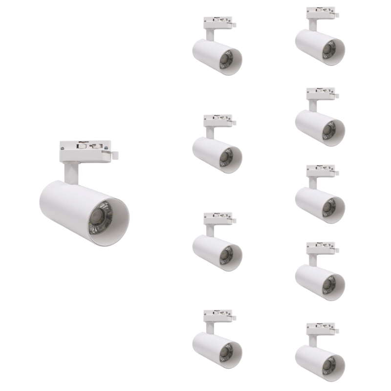 Spot LED sur Rail Monophasé CCT 20W 60° Blanc - 3000K/4000K/6500K (Pack de 20)