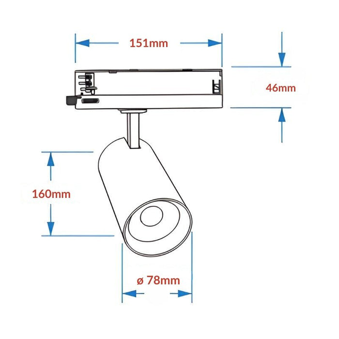 Spot LED sur Rail COB Triphasé 30W 36° Blanc - Garantie 5 ans