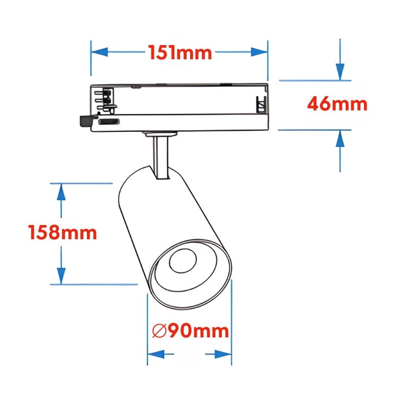 Spot LED sur Rail COB Triphasé 40W 36°