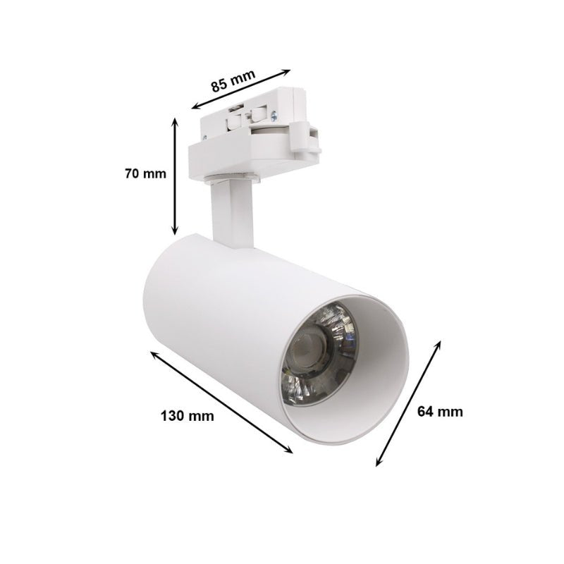 Spot LED sur Rail Monophasé CCT 20W 60° Blanc - 3000K/4000K/6500K