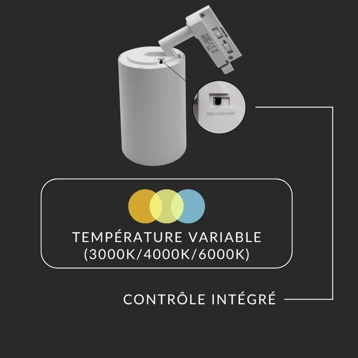Spot LED sur Rail Monophasé CCT 30W 60° Blanc - 3000K/4000K/6500K