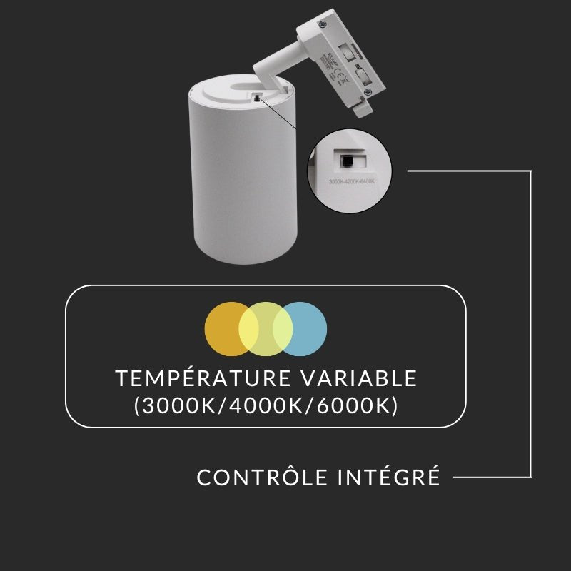 Spot LED sur Rail Triphasé CCT 30W 60° Blanc - 3000K/4000K/6500K (Pack de 20)