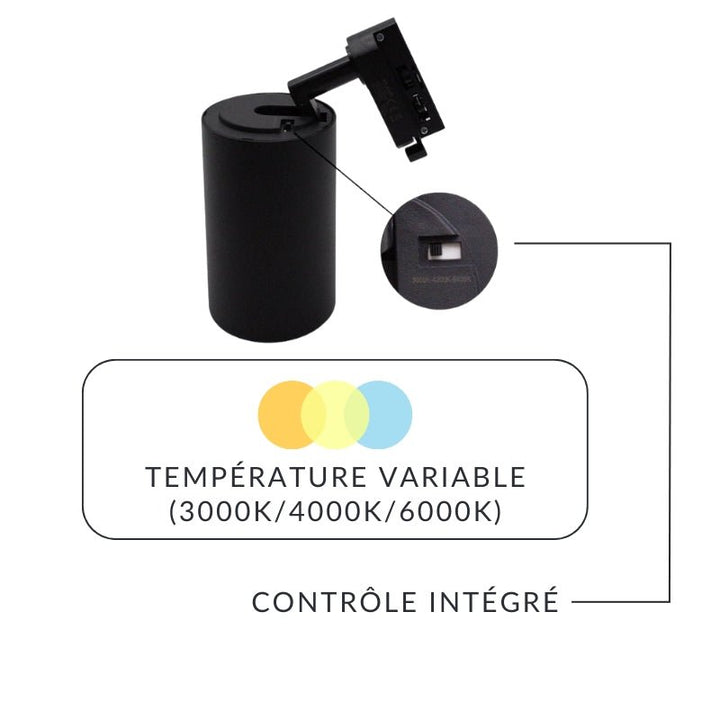 Spot LED sur Rail Triphasé CCT 30W 60° Noir - 3000K/4000K/6500K (Pack de 20)