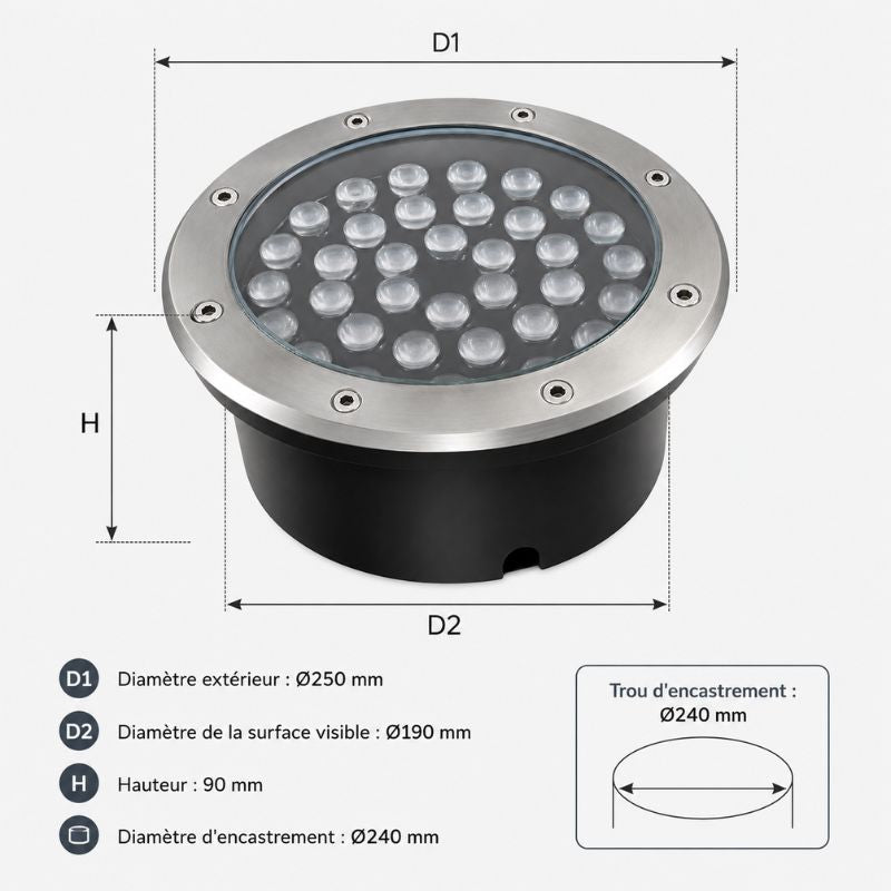 Spot LED Extérieur Encastrable IP67 24V Sol 36W 45°