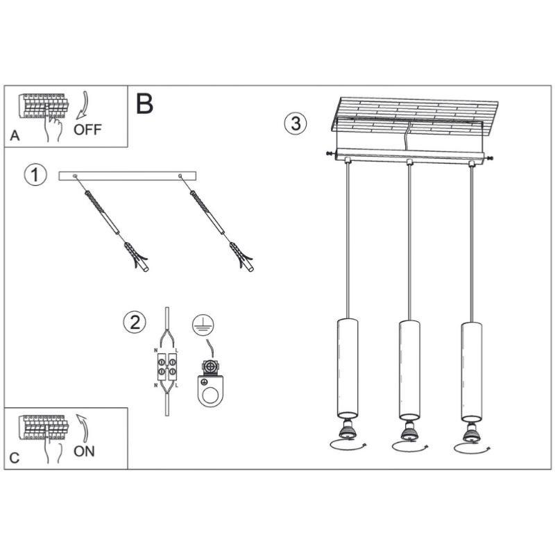 Suspension 3 Lampes pour Ampoules GU10 Noir
