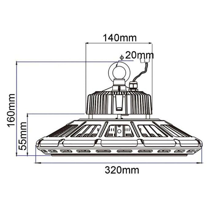 Suspension Industrielle HighBay UFO 150W IP65 NOIR (Pack de 5)