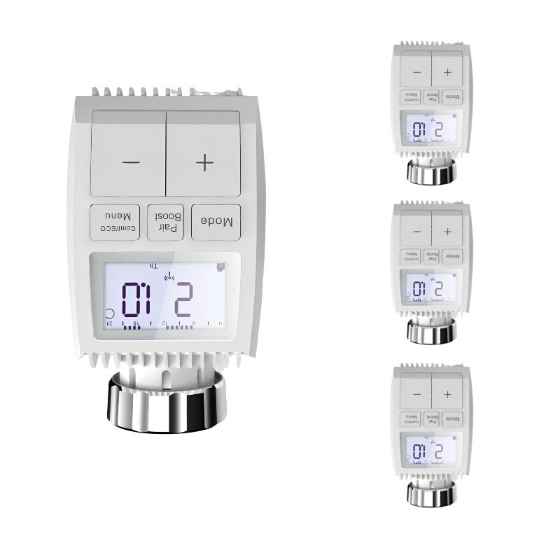 Kit de Têtes Thermostatiques Connectées Universelle avec Ecran LCD + Passerelle ZigBee (Kit 4 têtes + 1 passerelle)