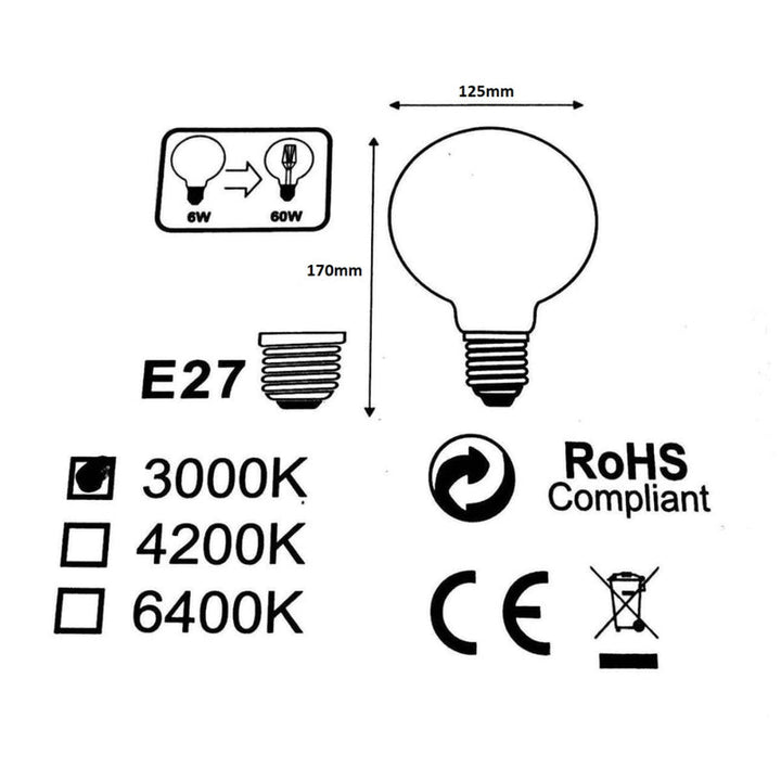 Ampoule E27 LED Filament 6W 220V G125 - Silumen