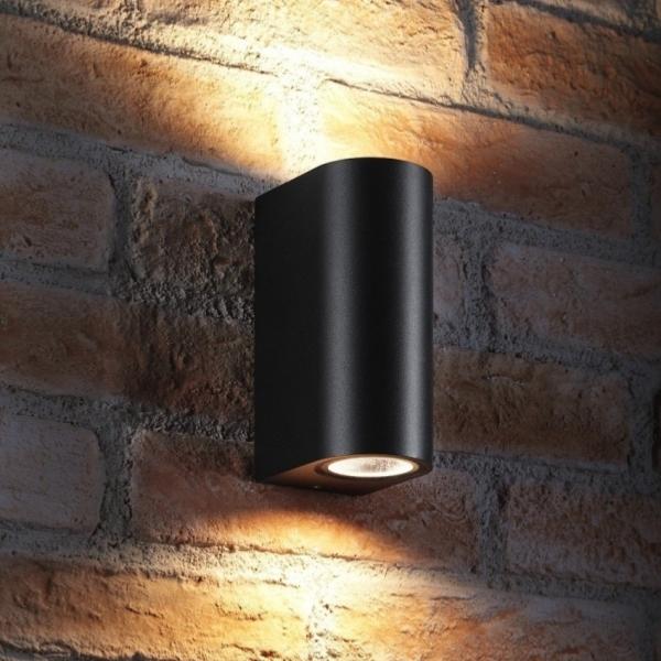 Applique Murale Noire LED IP44 Double Faisceau GU10 Arrondie - Silumen