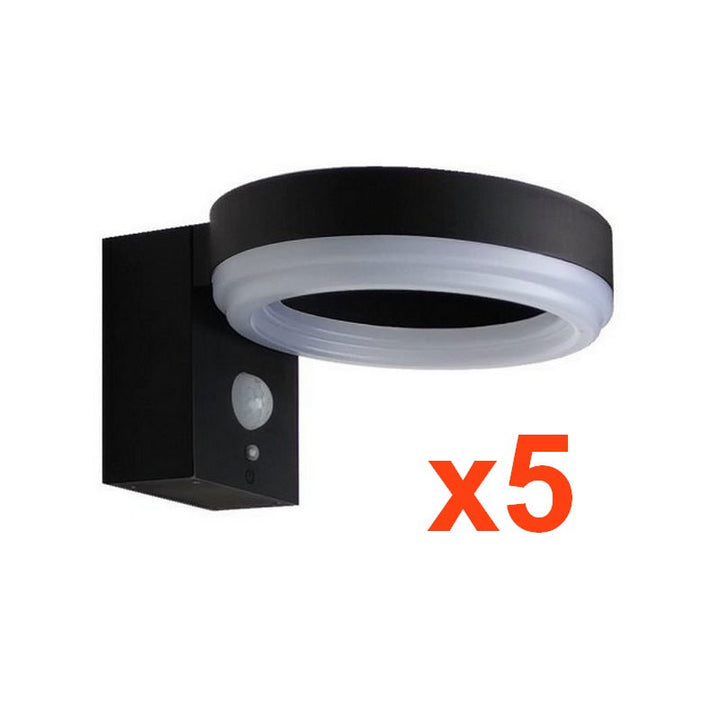 Applique Solaire LED Murale 6W IP44 Noir avec Détecteur PIR (Pack de 5) - Silumen