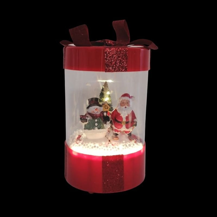 Boîte cadeau décorative lumineuse et musicale souffle-neige H.20cm - Silumen