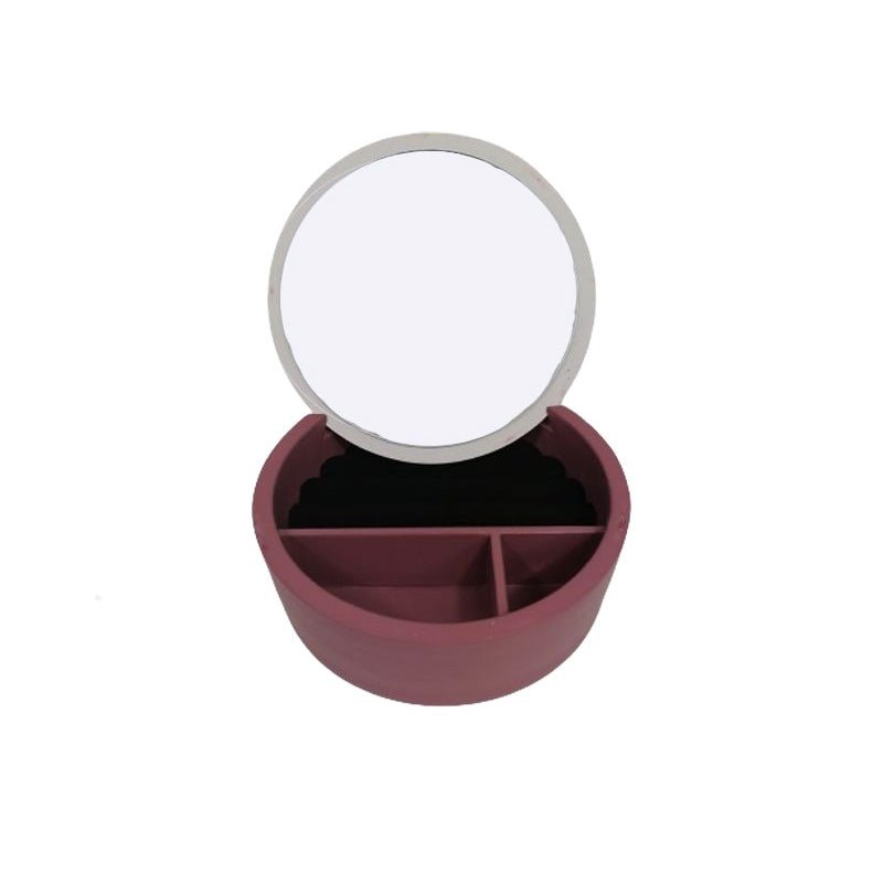 Boîte de Rangement 3 compartiments de Bijou avec Miroir en bois 17x17x6cm env. - Silumen