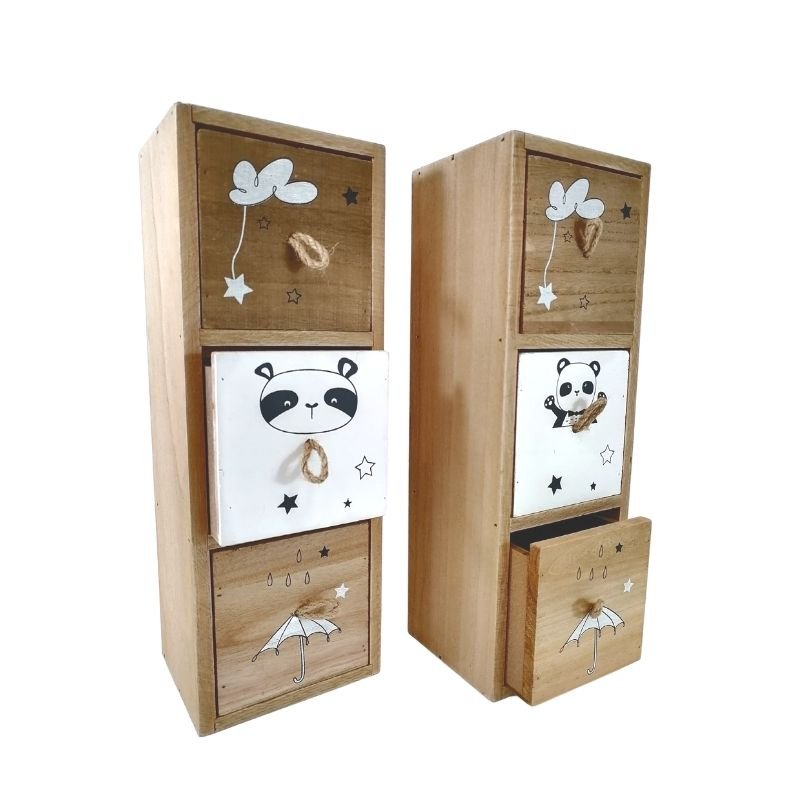 Boîte de Rangement à 3 compartiments en bois Panda 11.5x10.5x33cm - Silumen