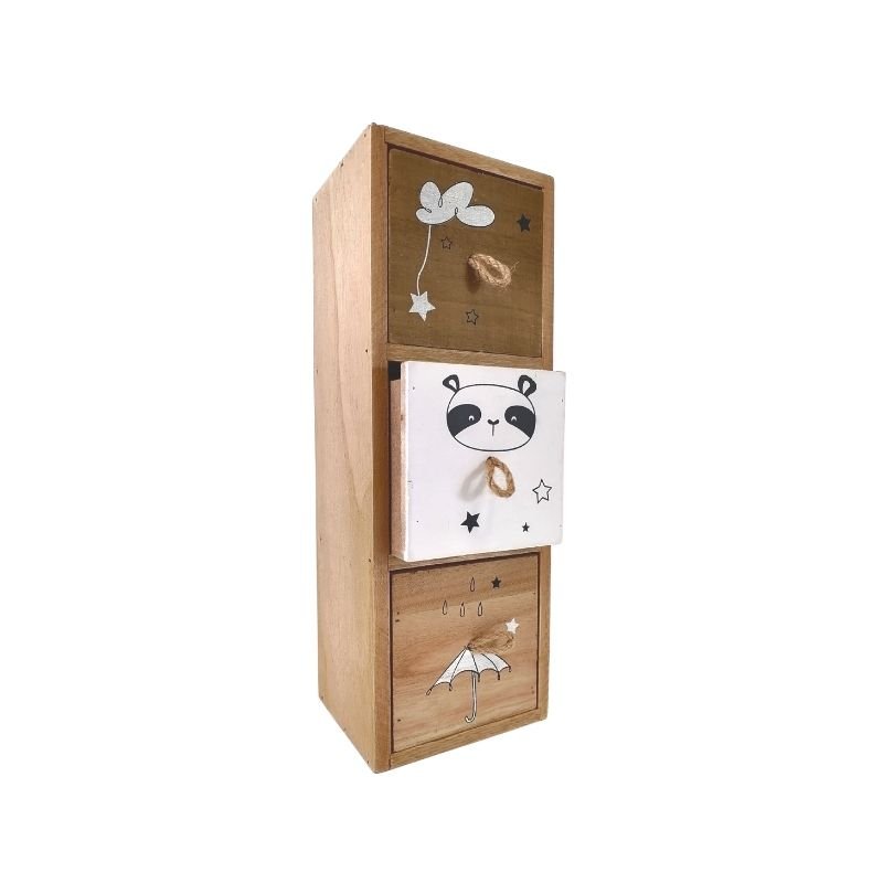Boîte de Rangement à 3 compartiments en bois Panda 11.5x10.5x33cm - Silumen