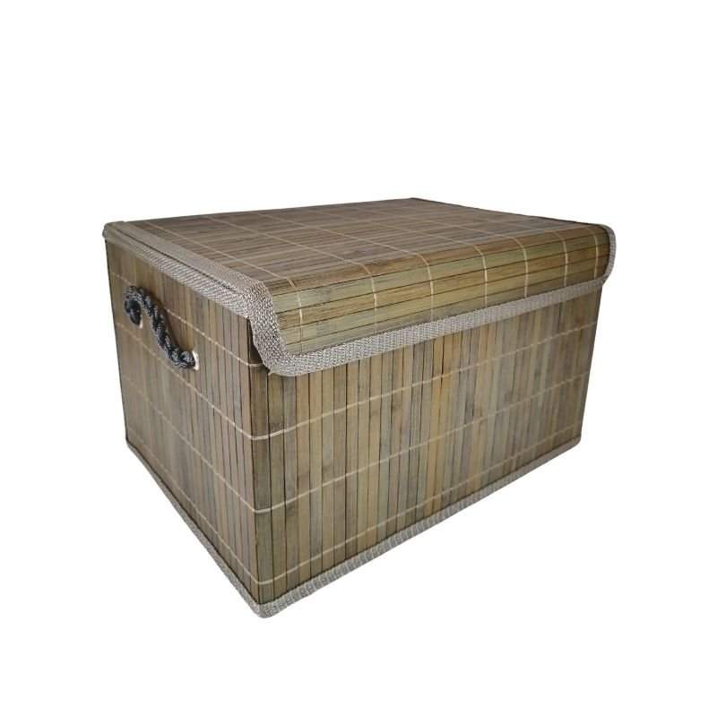 Boîte de rangement avec couvercle en tissu et bambou gris EASE