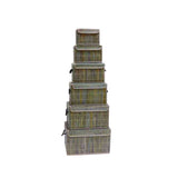 Caixa de armazenamento com tampa e alça de bambu - cinza