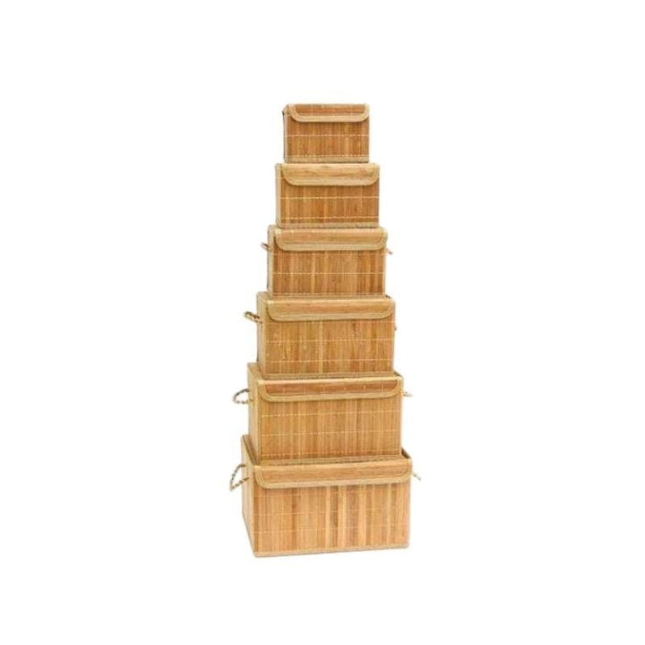 Boîte de Rangement avec couvercle et anse en bambou - NATUREL - Silumen