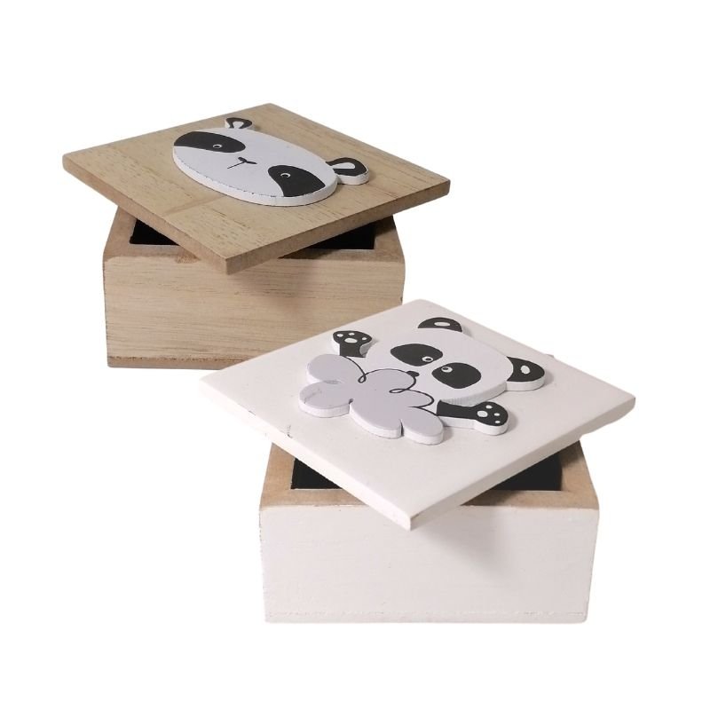 Boîte de Rangement en bois Panda 7.5x4.3x7.5cm - Silumen