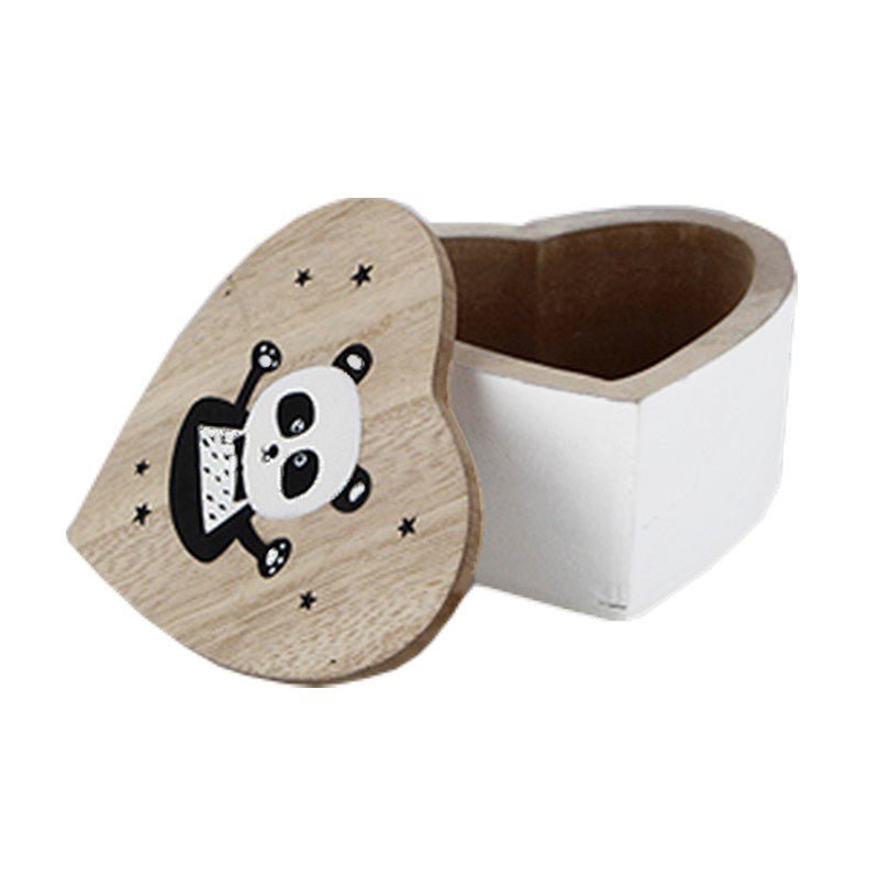 Boîte de Rangement en bois Panda, forme Coeur, 9.2x5x8.5cm - Silumen