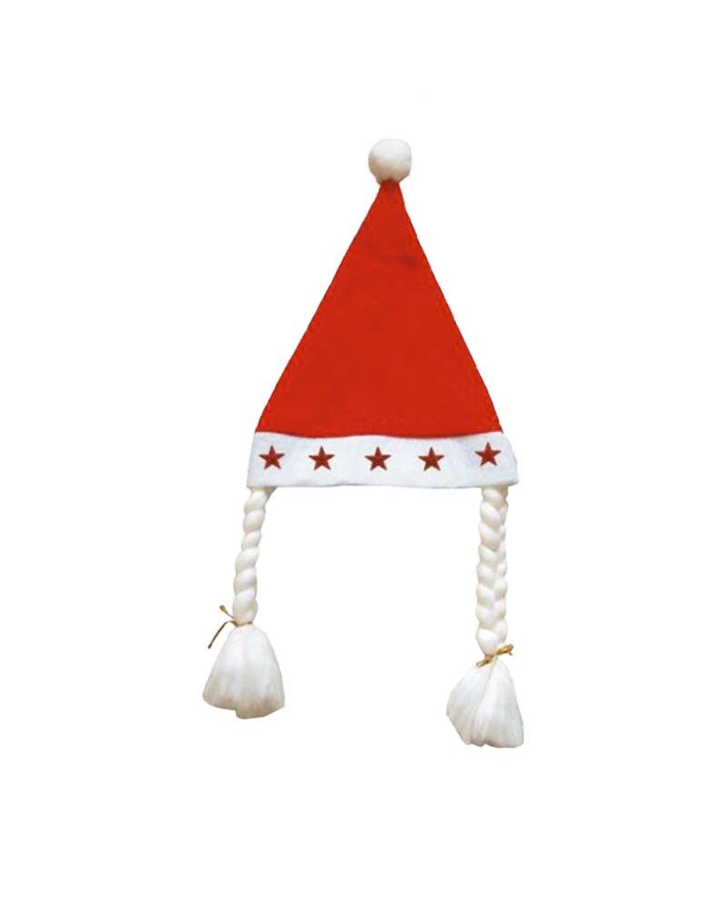 Bonnet de Noël lumineux feutrine avec étoiles & 2 tresses blanches – Silumen