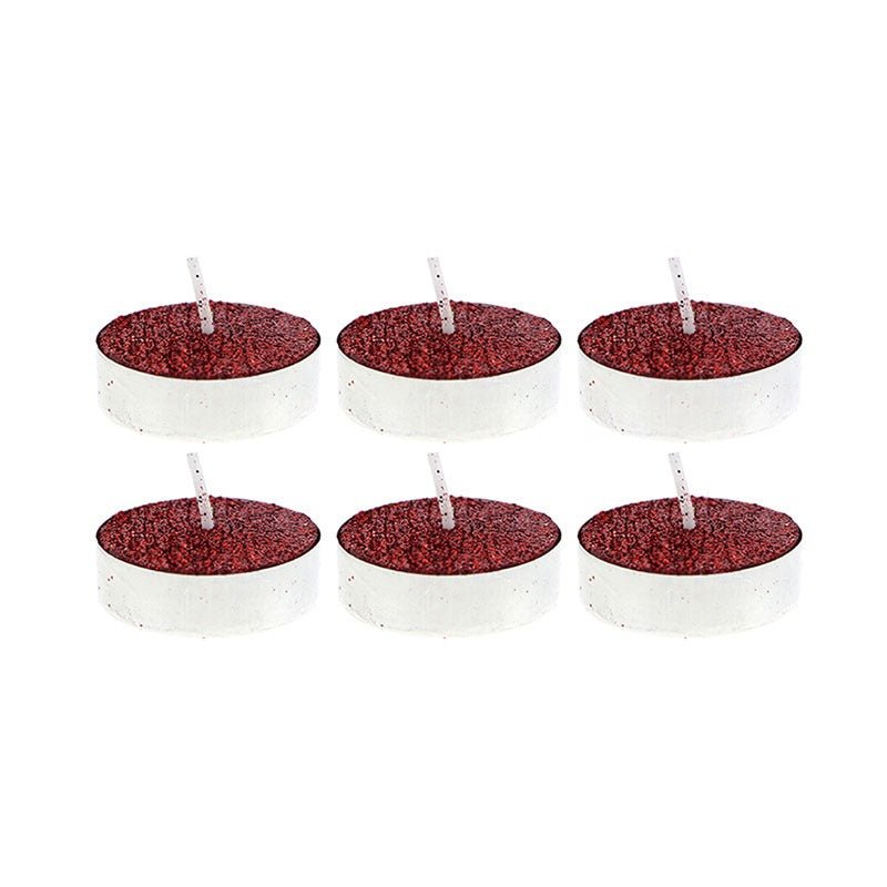Bougie Chauffe-Plat Pailletée Non Parfumée avec Support Rouge - Pack de 6
