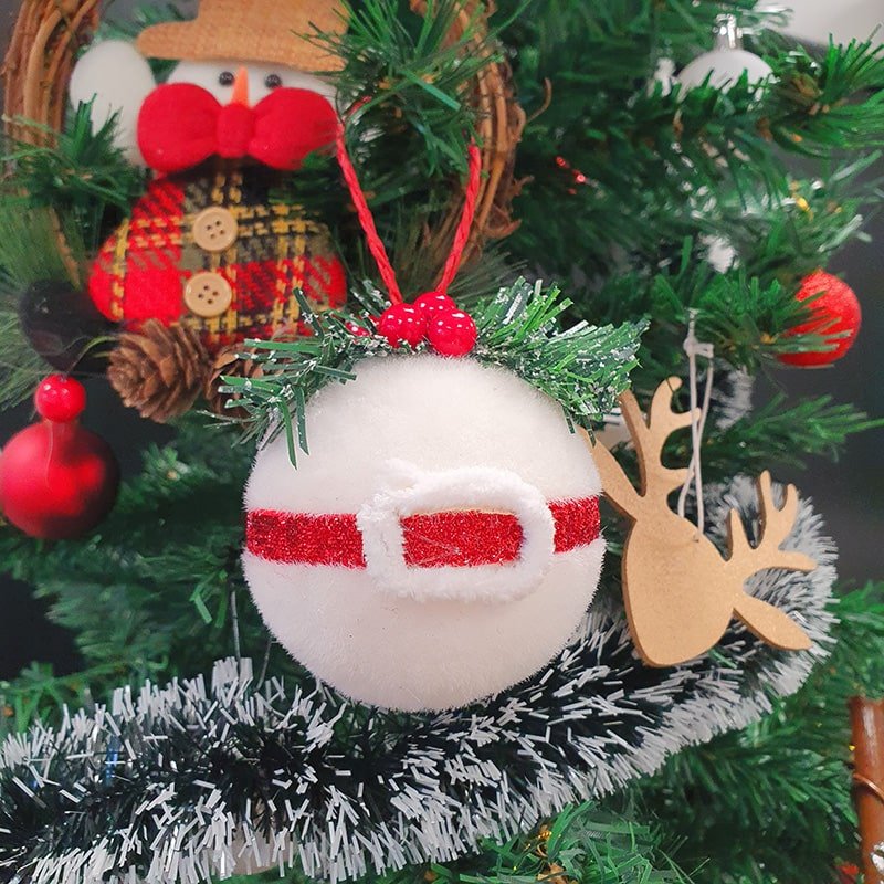 Boule de Noël Coton Houx Ceinture 8cm - Silumen
