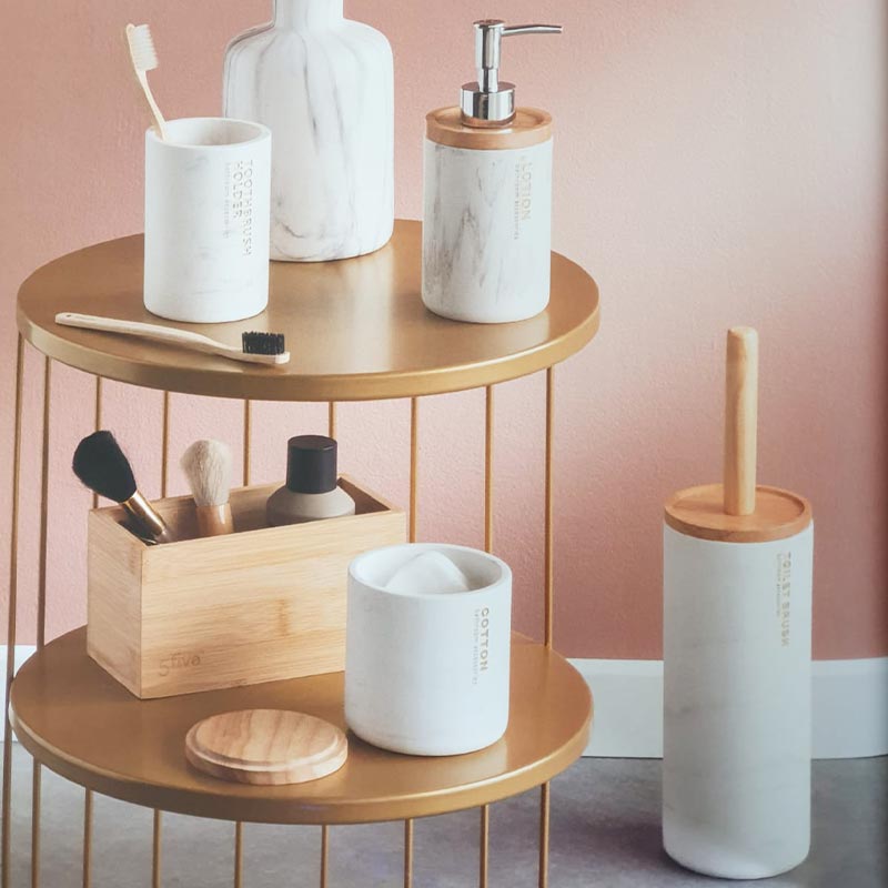 Brosse WC en bambou et plastique - Motif marbre - Silumen