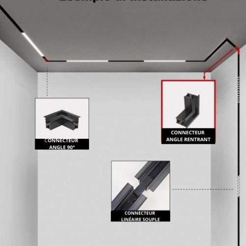 Connecteur Angle Rentrant Pour Rail Magnétique Encastré Noir + Connecteur Souple - Silumen