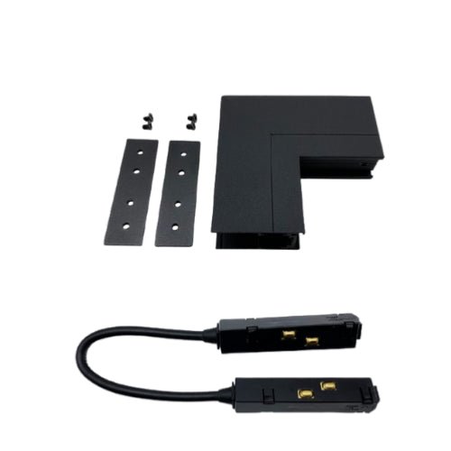 Connecteur Angle Sortant pour Rail Magnétique en Saillie Noir + Connecteur Souple - Silumen