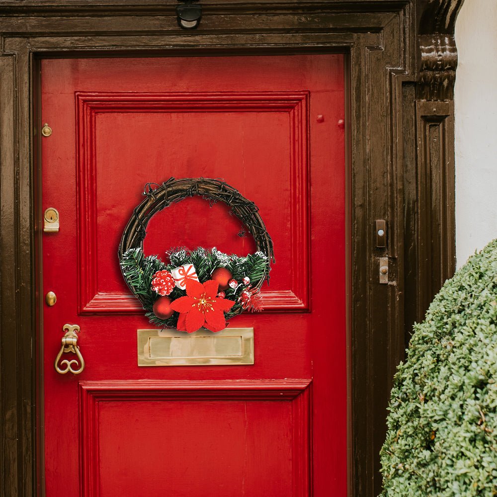 Couronne de Noël en bois avec Noeud 30cm ROUGE - Silumen