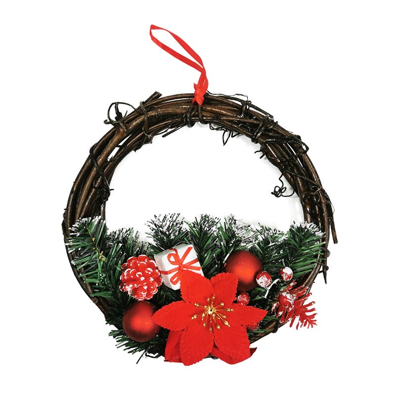 Couronne de Noël en bois avec Noeud 30cm ROUGE - Silumen