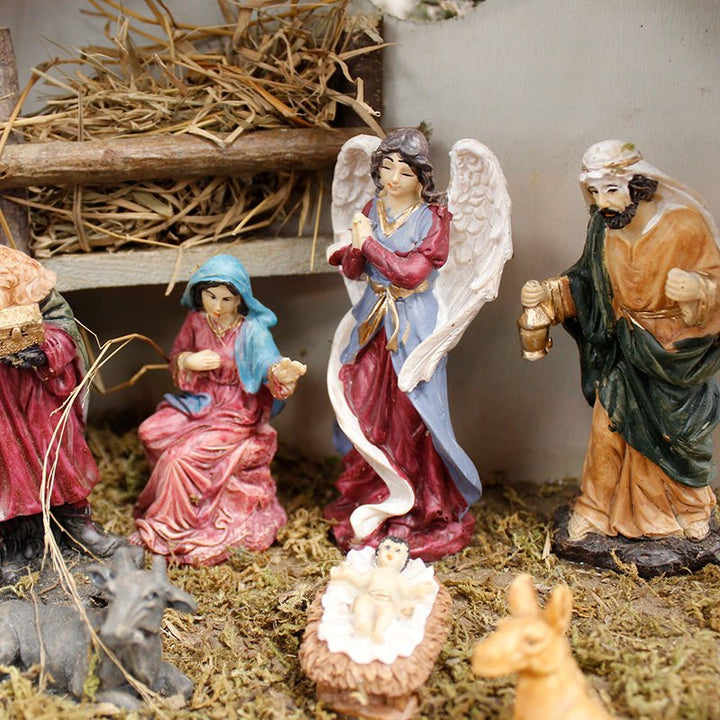 Crèche de Noël 11 santons en résine L.45cm - Silumen