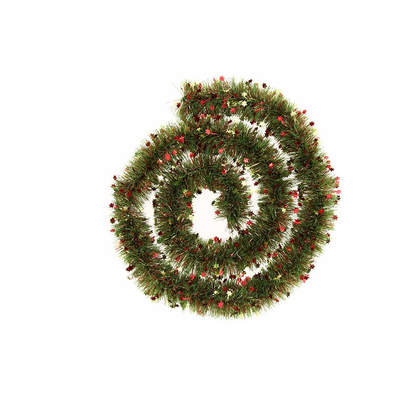 Guirlande de Noël Verte avec étoiles rouges 2M L.10cm - Silumen