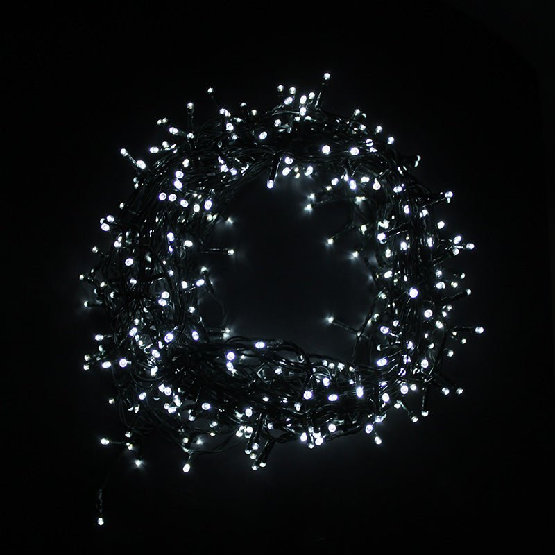 Guirlande LED 220V 10M 100LED IP44, 8 Modes - Câble vert, Blanc Froid - Silumen