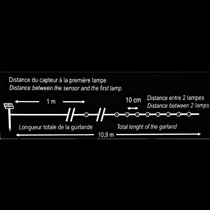 Guirlande Solaire LED 10M 100LED IP44, 8 modes - Câble vert - Silumen