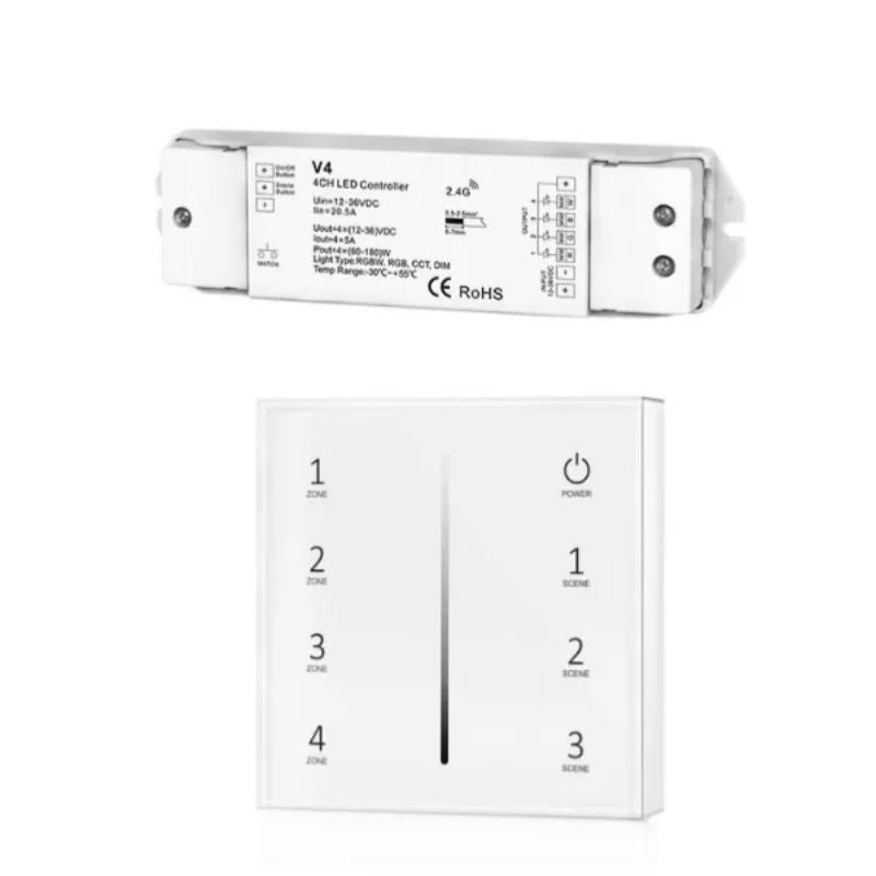 Kit Variateur Tactile Monochrome Sans Fil 4 Zones et Dimmer RF - Silumen