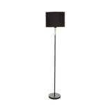 Wohnzimmer-Stehlampe auf schwarzgoldenem Metallständer, H150 cm