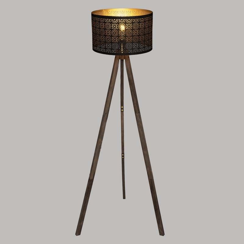 Lampadaire Salon Trépied en métal et pin H149cm - Silumen