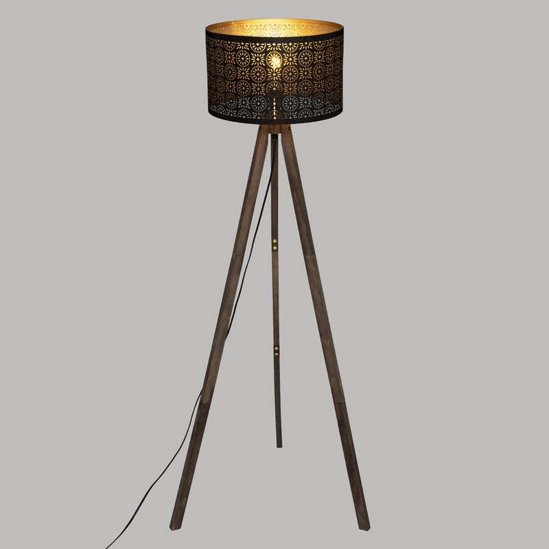 Lampadaire Salon Trépied en métal et pin H149cm - Silumen
