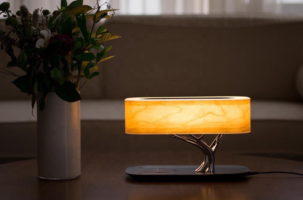 Lampe de Chevet LED Design avec Enceinte & Chargeur Sans fil - Dimmable Tactile - Silumen