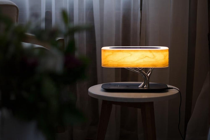 Lampe de Chevet LED Design avec Enceinte & Chargeur Sans fil - Dimmable Tactile - Silumen