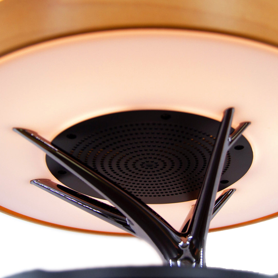 Lampe de Chevet Ronde "Horizon" avec Enceinte & Chargeur Sans fil - Dimmable Tactile - Silumen