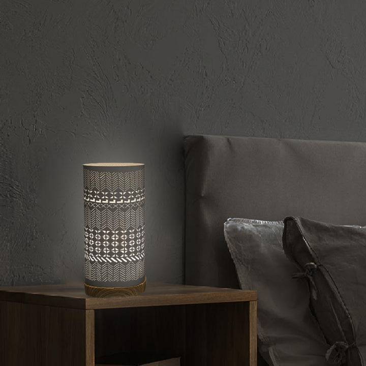 Lampe de Chevet Tactile Métal Ajouré Support Bois H27cm - Silumen