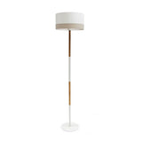 Metal and wood standing lamp with two-color lampshade for bulb