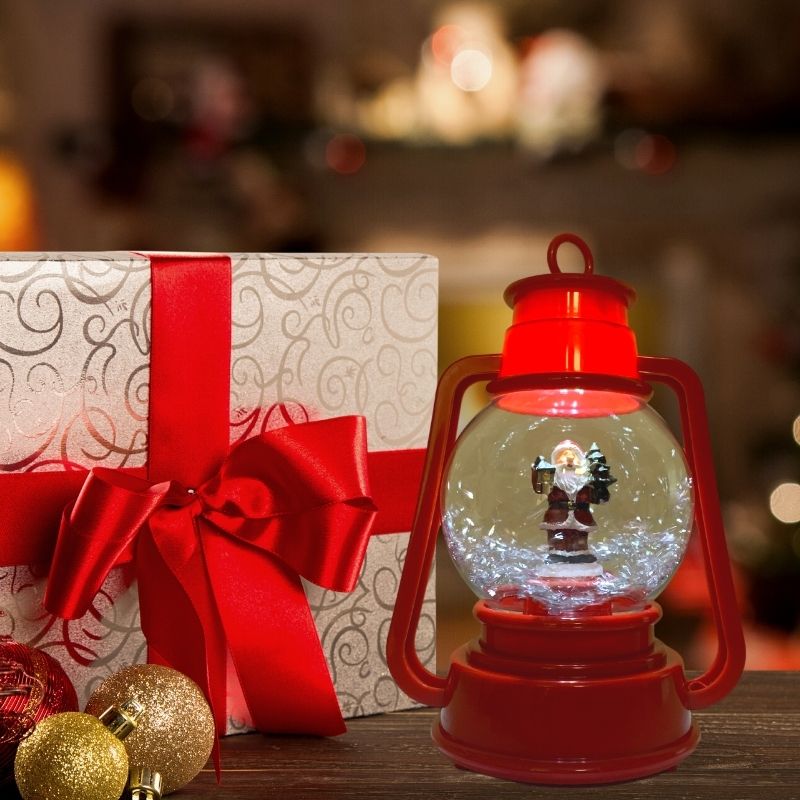 Lanterne de Noël lumineuse et musicale boule souffle-neige - H. 23cm - Silumen