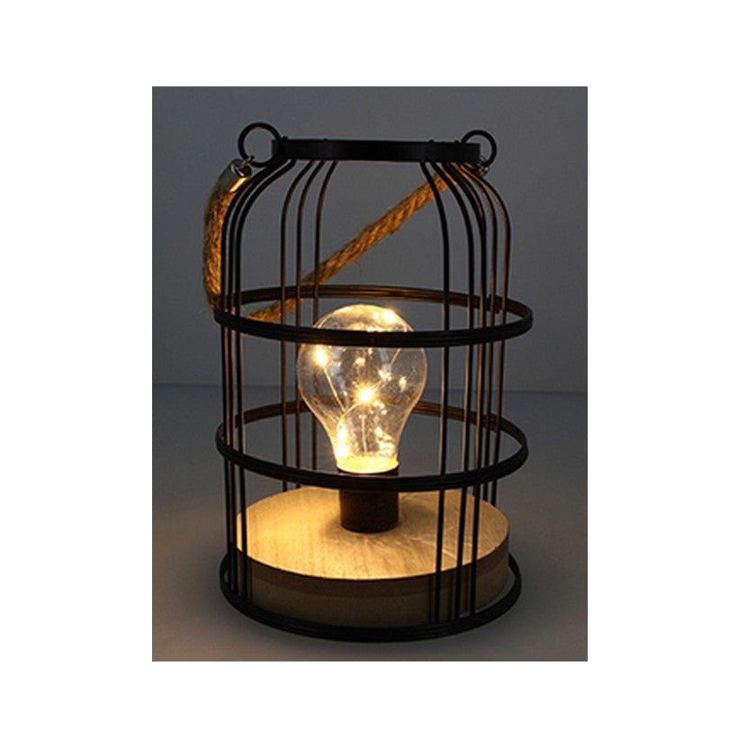 Lanterne en fer décorative avec guirlande micro led et ampoule décorative - Silumen