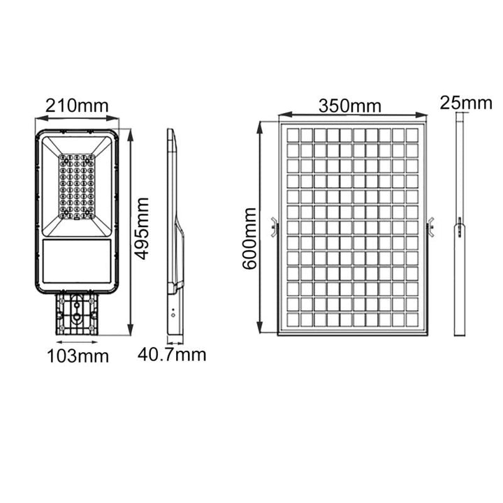 Luminaire LED urbain solaire 200W IP65 Dimmable (Barre métallique + télécommande incluses) - Silumen
