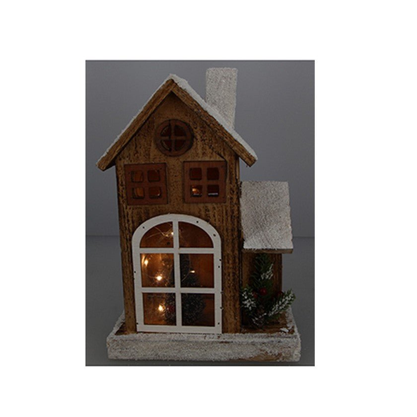 Maison en bois enneigé 10LED 19.5X12X28 cm - Silumen