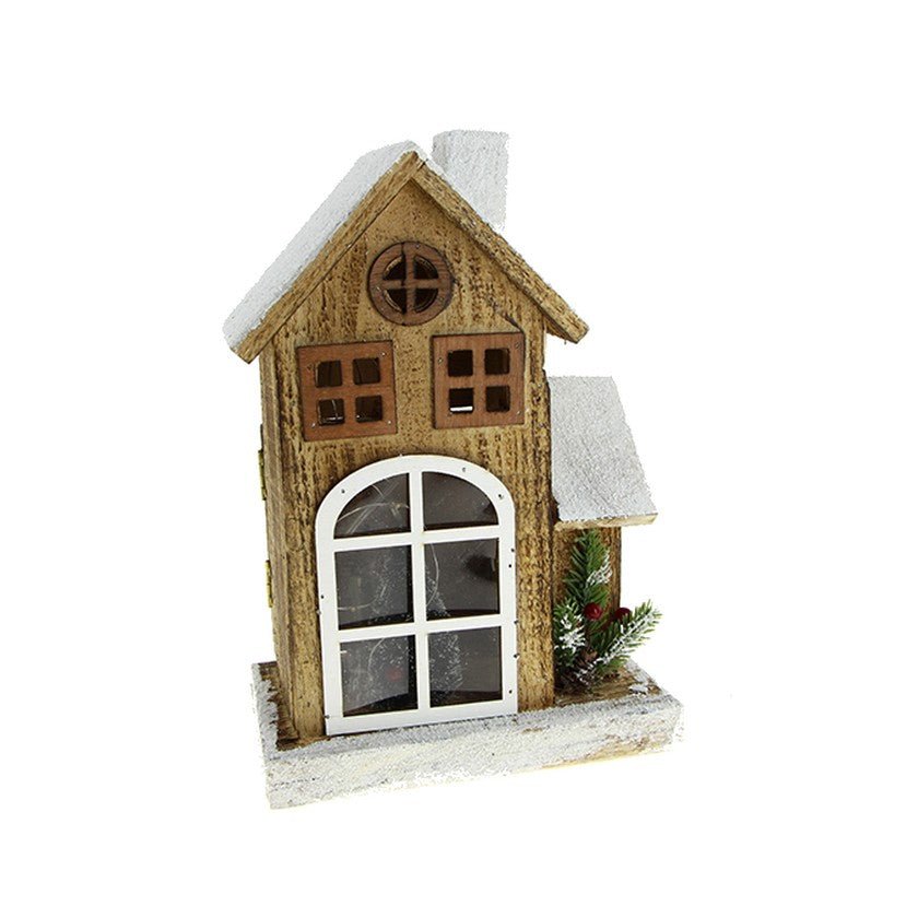 Maison en bois enneigé 10LED 19.5X12X28 cm - Silumen