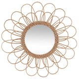 Miroir Rond Fleur en Rotin Naturel et verre 55cm